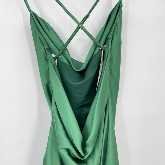 Lovers and Friends | Boa Mini Dress in Green Satin Cowl Neck Slip S w/ Tags - Picture 10 of 14